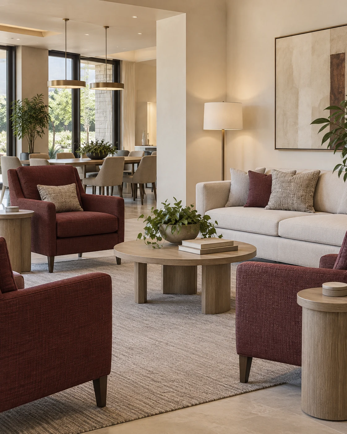Senior community dining room and lounge detail