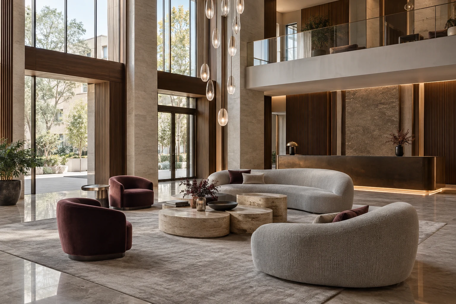 Boutique hotel lobby furnished with Italian contract seating