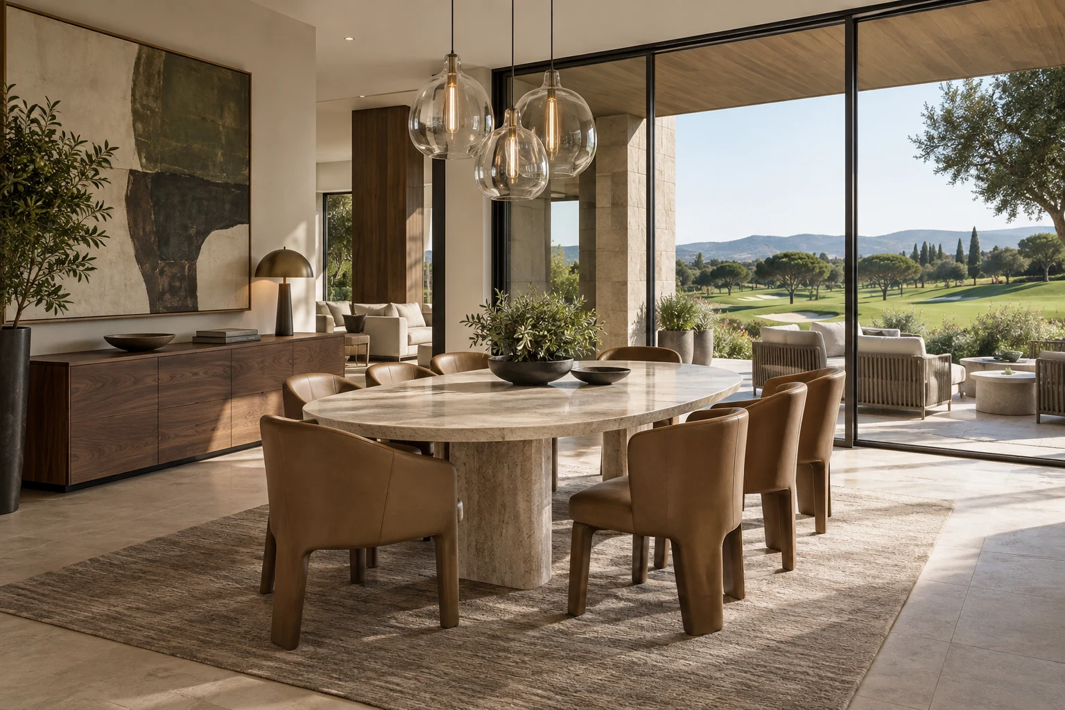 Clubhouse dining room and terrace overlooking the course