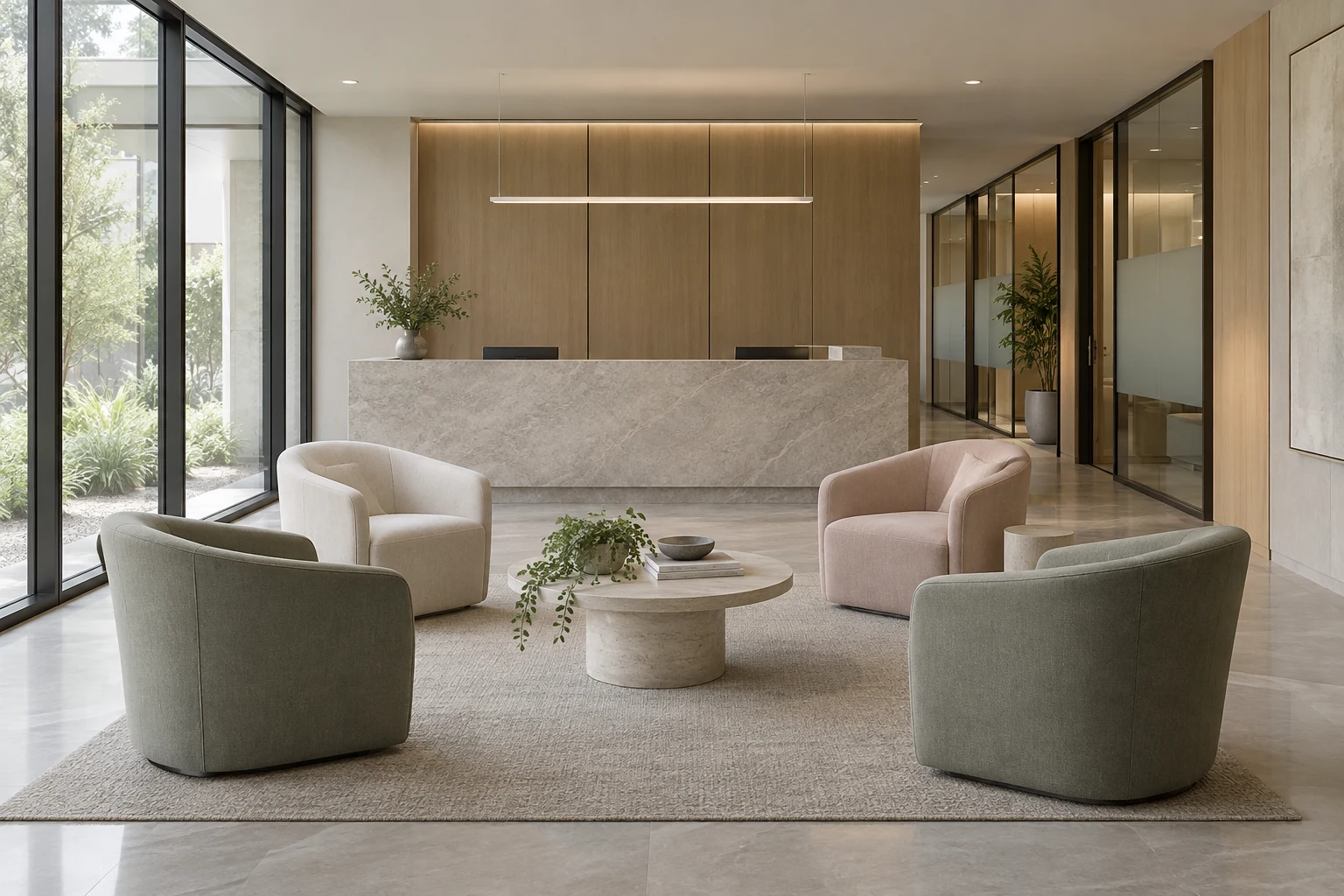 Medical practice waiting room that reads as hospitality