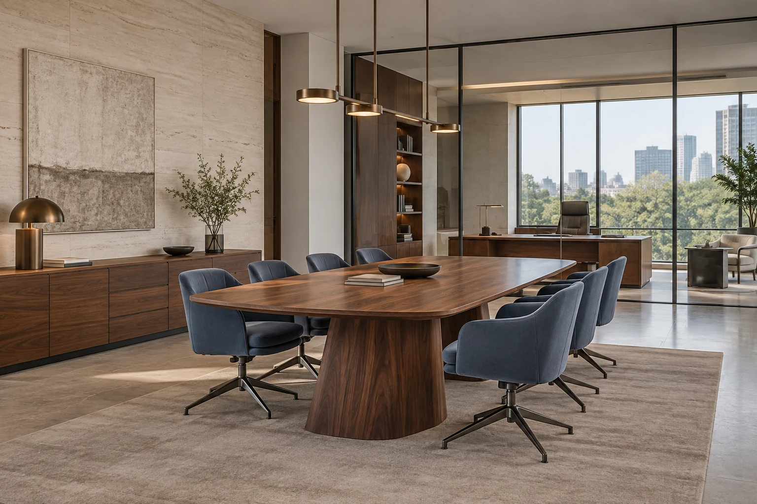 Executive office suite with Italian conference table and seating