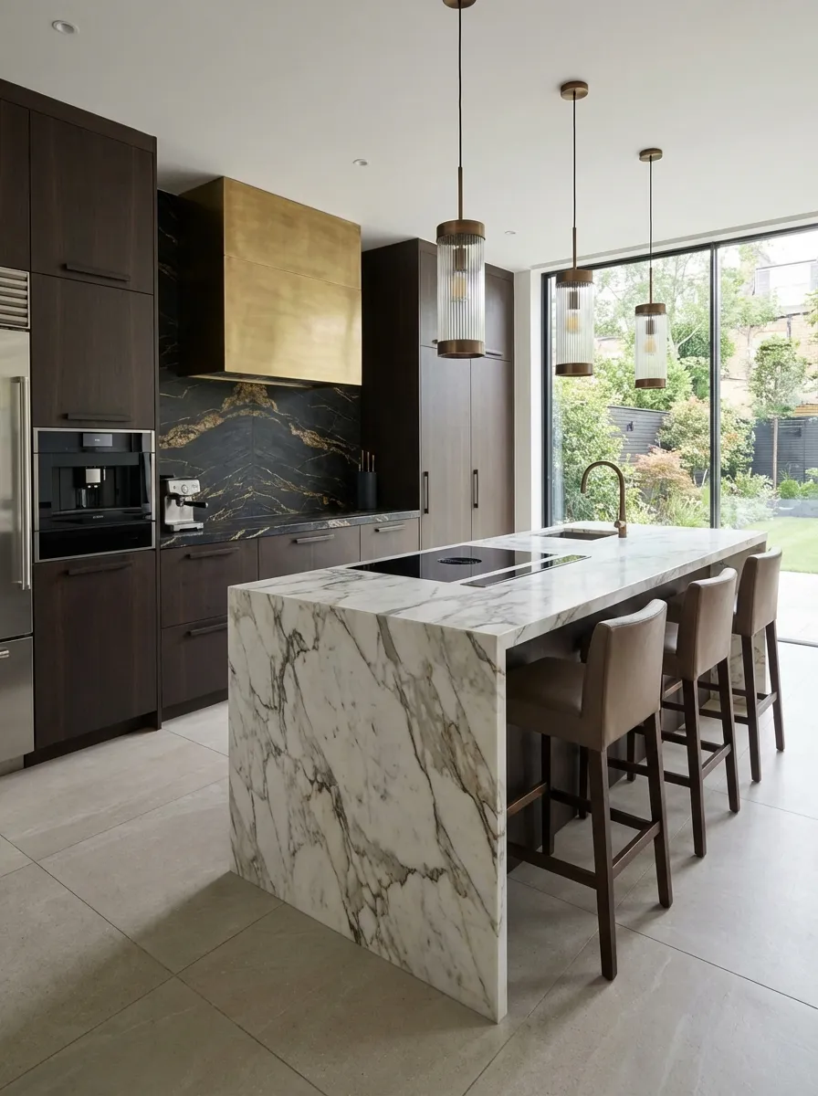 Luxury custom kitchen design with Italian cabinetry and marble countertops in Metro Detroit