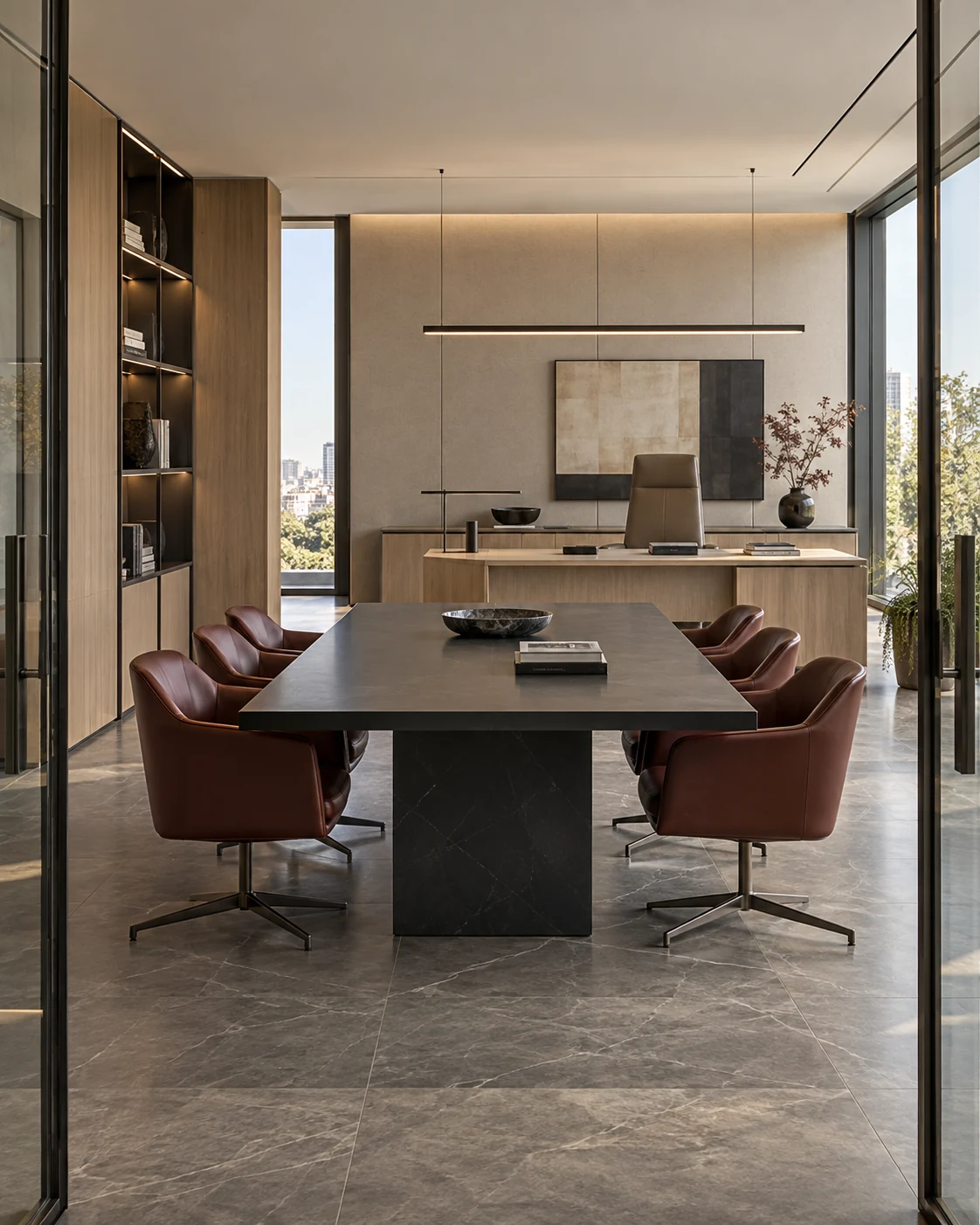 Boardroom table and executive desk installation
