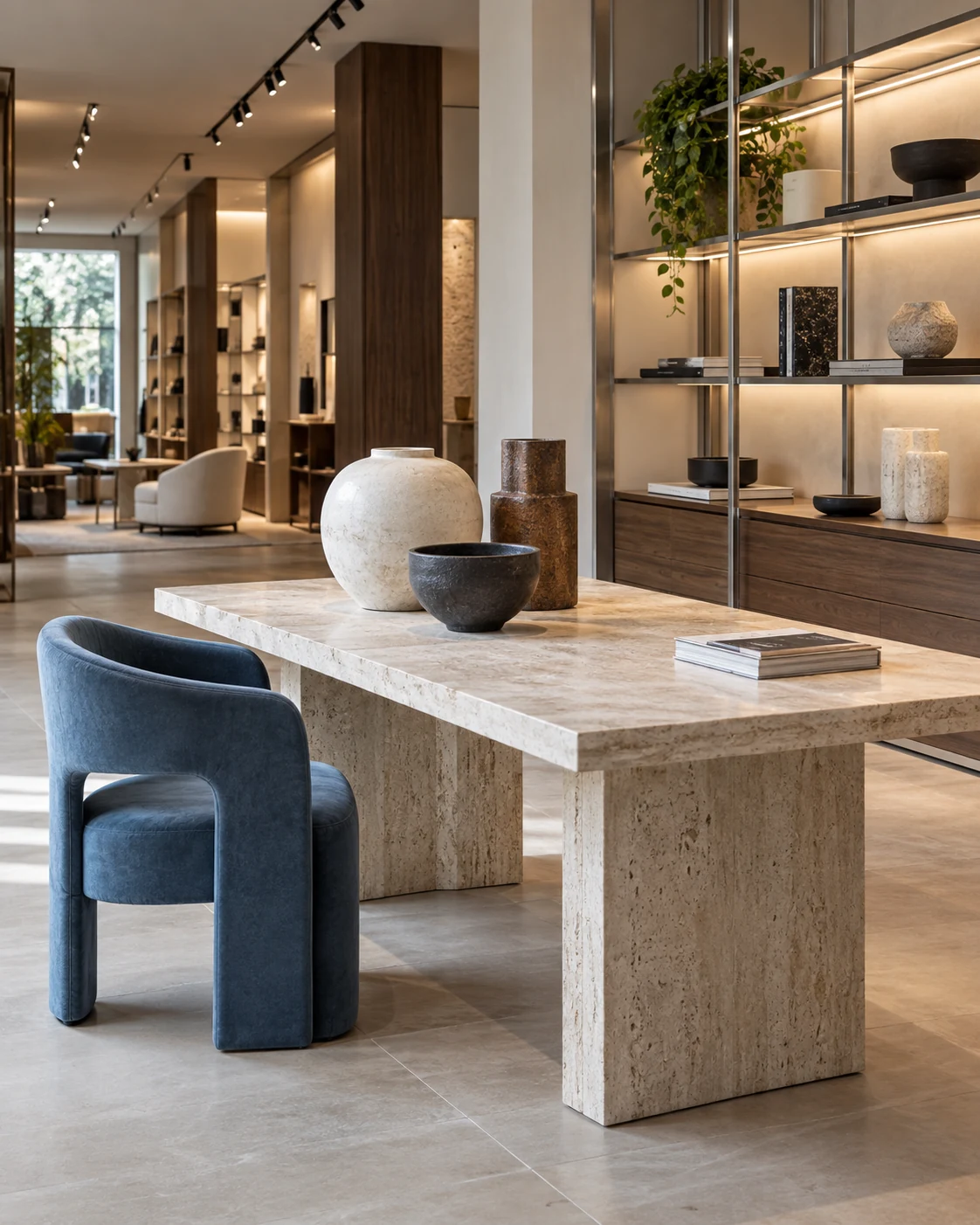 Retail fixtures, display tables, and merchandise lighting installation