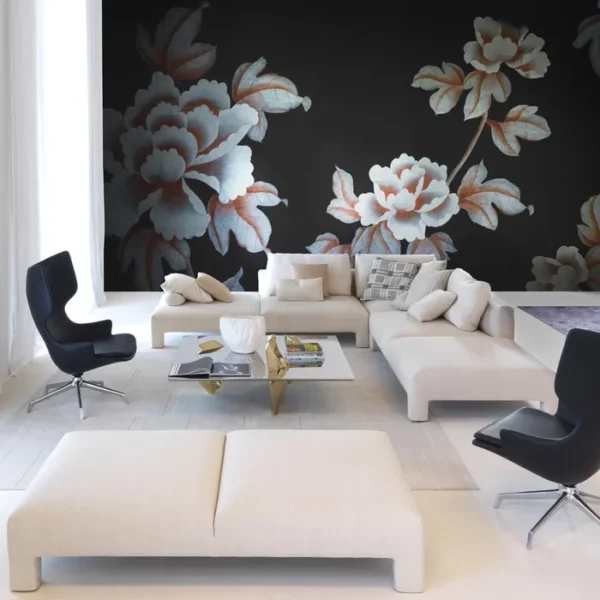 “Lou Speak Armchair by Driade – contemporary armchair with light grey fabric upholstery, enveloping high backrest, and a white powder-coated aluminum swivel base, designed by Philippe Starck, combining comfort with modern design.”