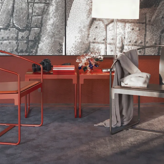 “Side view of MINGX chair by Driade – contemporary Italian seating with industrial-inspired silhouette and clean lines”