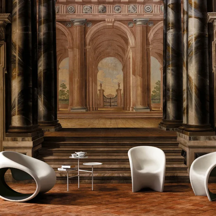 “MT3 Rocking Armchair by Driade – sculptural polyethylene chair in Sand White with Red interior, designed by Ron Arad, showcasing a hollowed form and dual-color finish.”