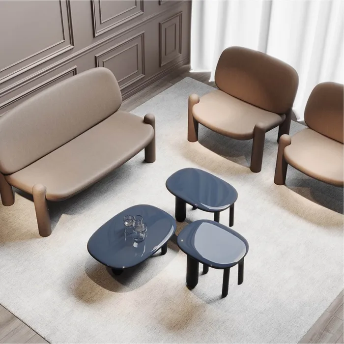 “Side view of TOTTORI by Driade – contemporary Italian seating with smooth contours and natural wood finish”
