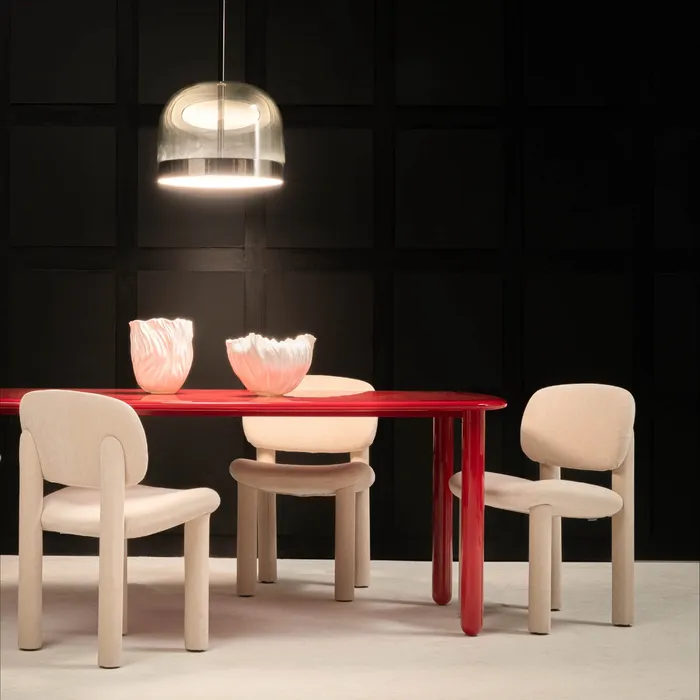“Close-up of TOTTORI chair by Driade – elegant Italian furniture featuring smooth finishes and subtle design details”