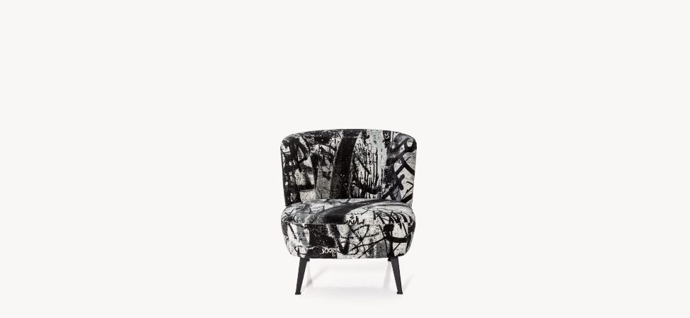 “Italian designer Gimme Shelter armchair by Moroso – statement piece with voluminous cushions and unique shape”