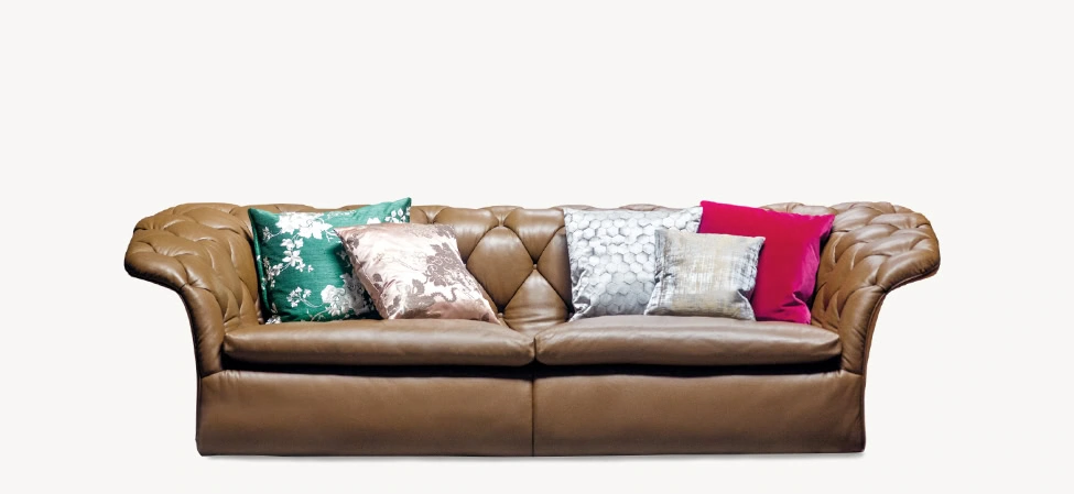 Bohemian Sofa by Moroso rear angle featuring tailored seams and minimalist wooden base in a Royal Oak Michigan display