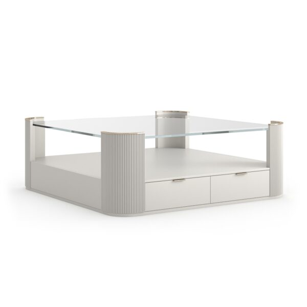 Love Square Cocktail Table by Caracole in Matte Pearl finish — a soft-toned, elegant centerpiece.