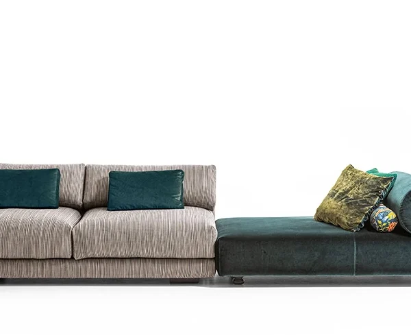 Living Room Nanà Sofa by Moroso in refined Italian upholstery, front view in a Royal Oak Michigan showroom