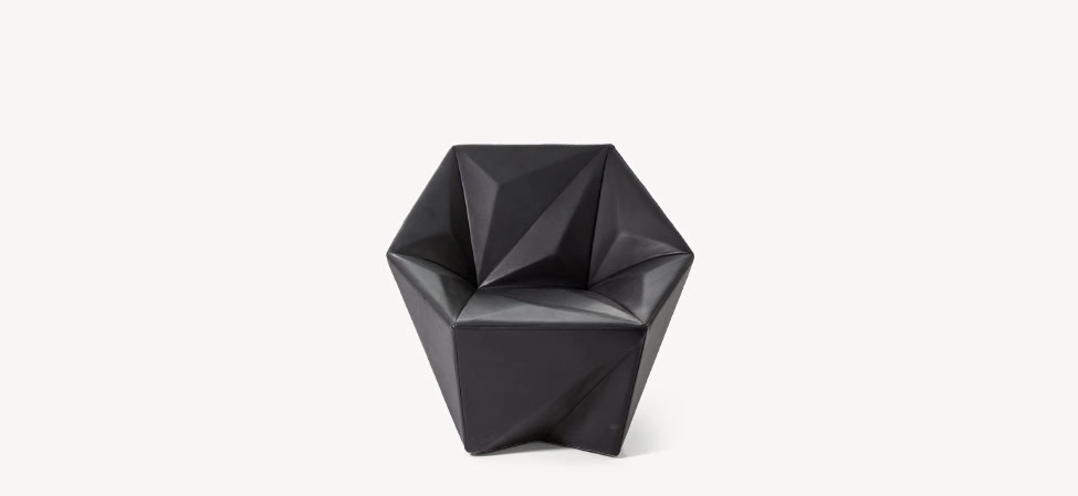 Gemma armchair by Moroso in plush Italian velvet upholstery, front view in a Royal Oak Michigan showroom