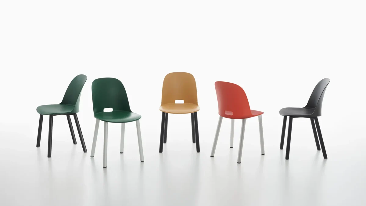 Emeco Alfi Aluminum Chair, designed with sleek aluminum for a minimalist, high-end look.