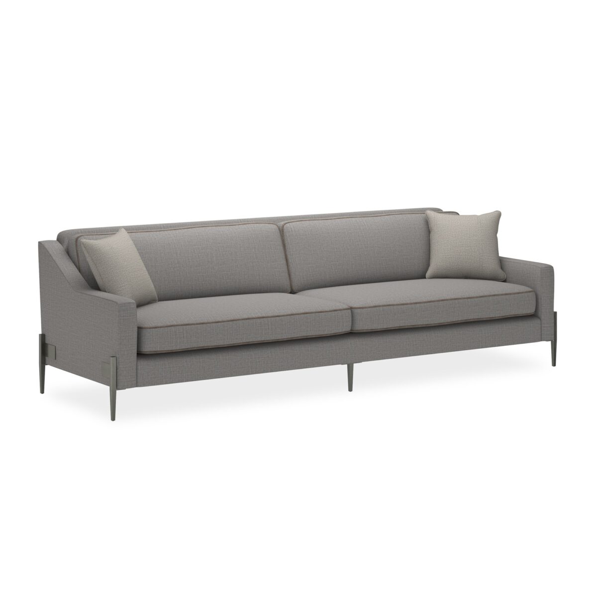 Caracole 110 Remix Sofa, modern large sofa, luxury upholstered sofa, Smoked Stainless legs sofa, grey wool blend sofa, contemporary living room furniture.