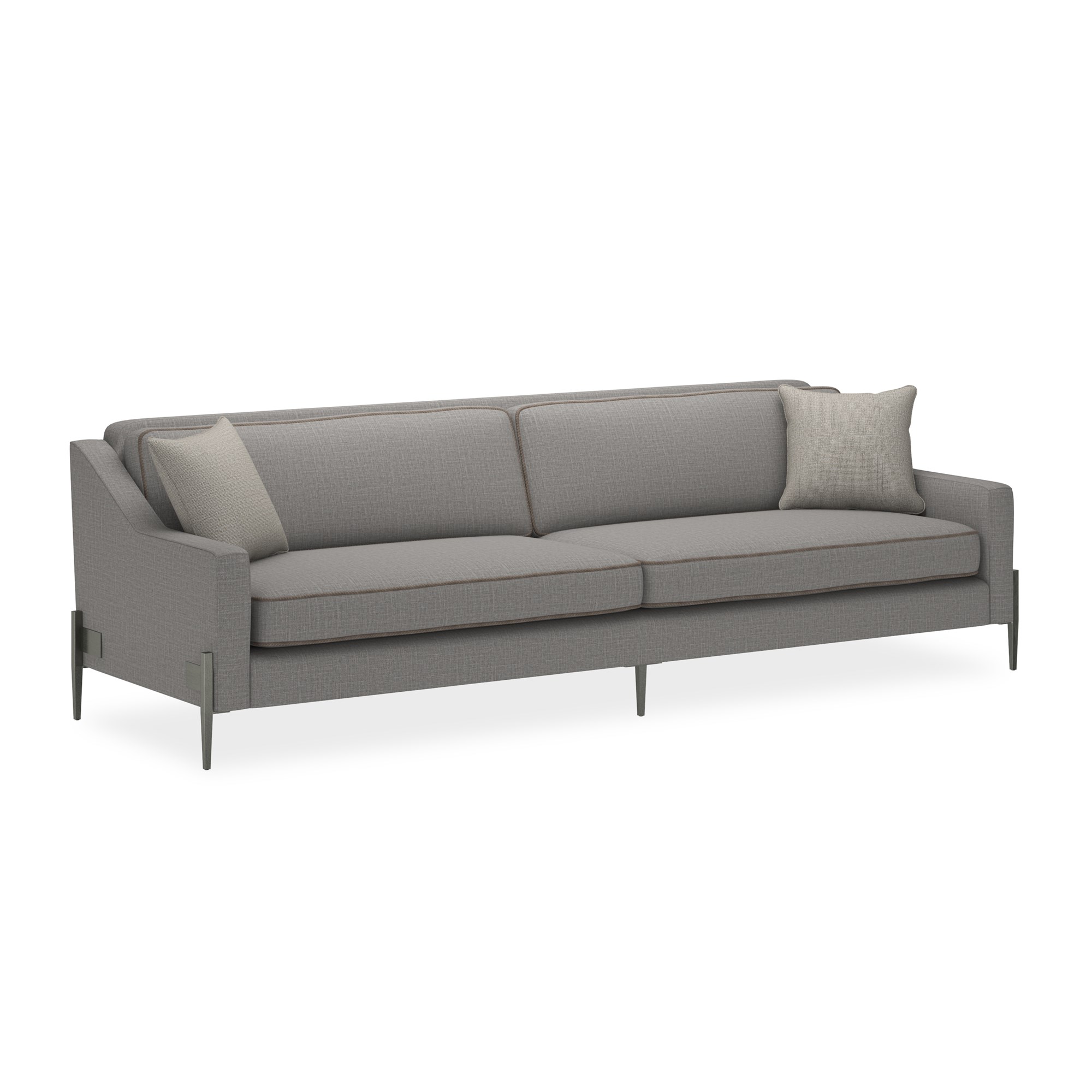 Caracole 110 Remix Sofa, modern large sofa, luxury upholstered sofa, Smoked Stainless legs sofa, grey wool blend sofa, contemporary living room furniture.