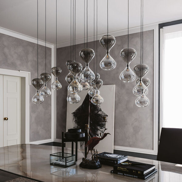“SABLIER by Cattelan Italia – modern Italian pendant lamp with blown glass hourglass silhouette and elegant suspended form”