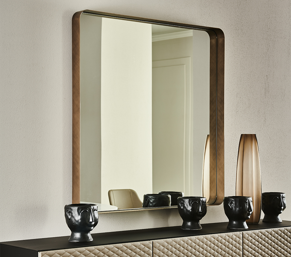 “WISH S by Cattelan Italia – modern square wall mirror with slim lacquered metal frame and minimalist Italian design”