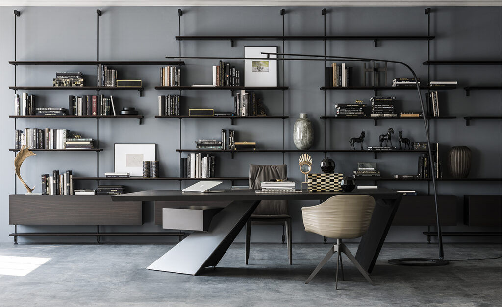 “NASDAQ by Cattelan Italia – modern executive desk with sculptural wooden base and sleek floating desktop design”