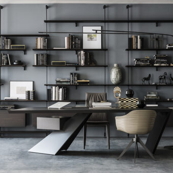“NASDAQ by Cattelan Italia – modern executive desk with sculptural wooden base and sleek floating desktop design”