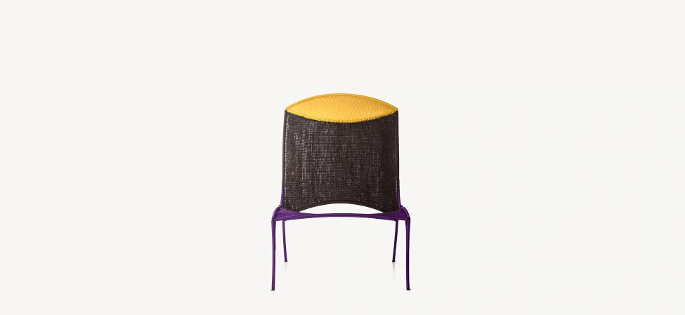 Arch by Moroso in sculptural Italian upholstery with arched backrest, front view in a Royal Oak Michigan showroom