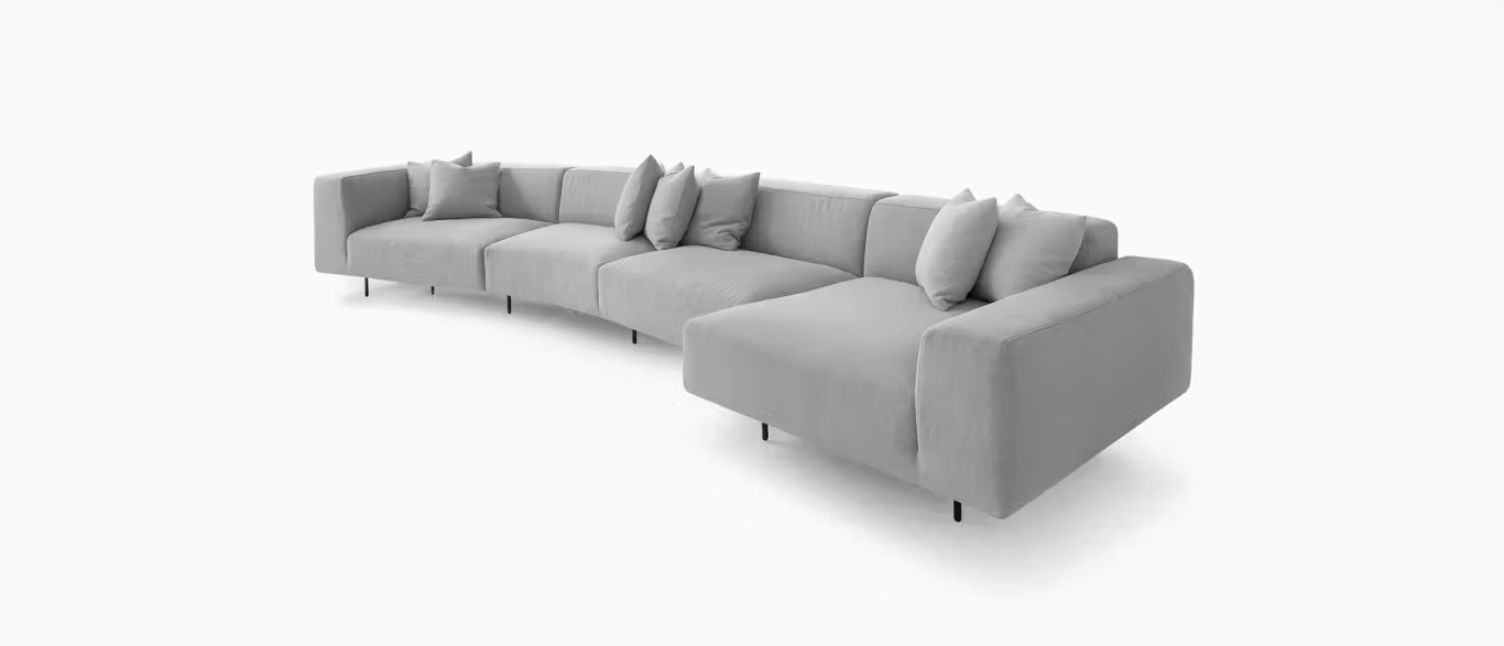 Endless by Bensen modular sofa in light gray fabric with extra-deep cushions and clean, contemporary lines