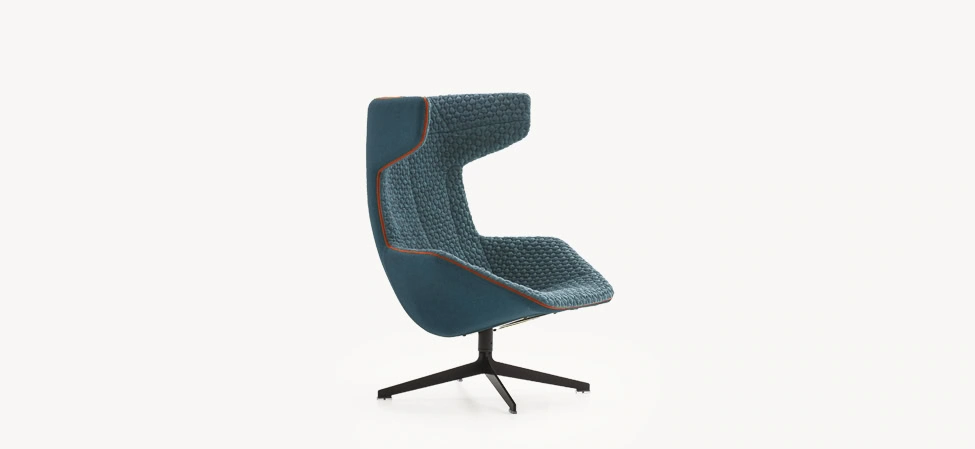Take a Line For a Walk by Moroso in continuous sculptural metal frame and Italian upholstery, front view in a Royal Oak Michigan showroom