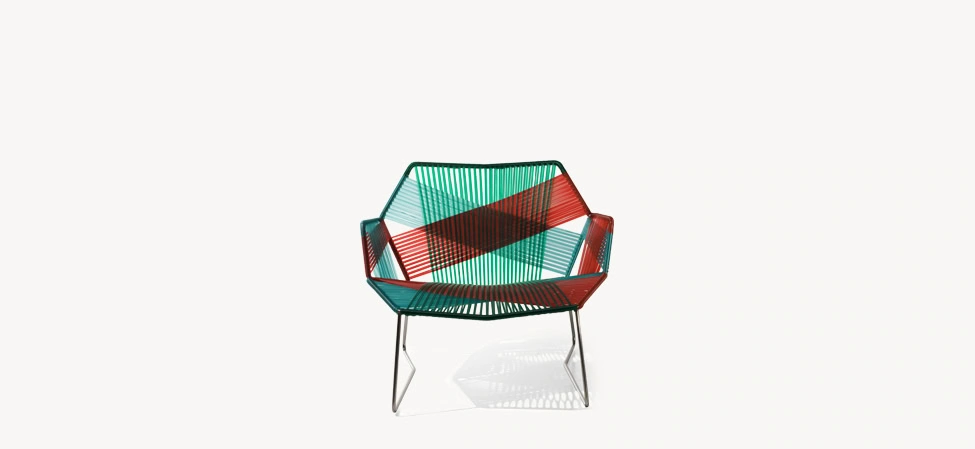 Tropicalia by Moroso detail shot of ergonomic seat depth and tropical pattern wrap in a Troy Michigan showroom