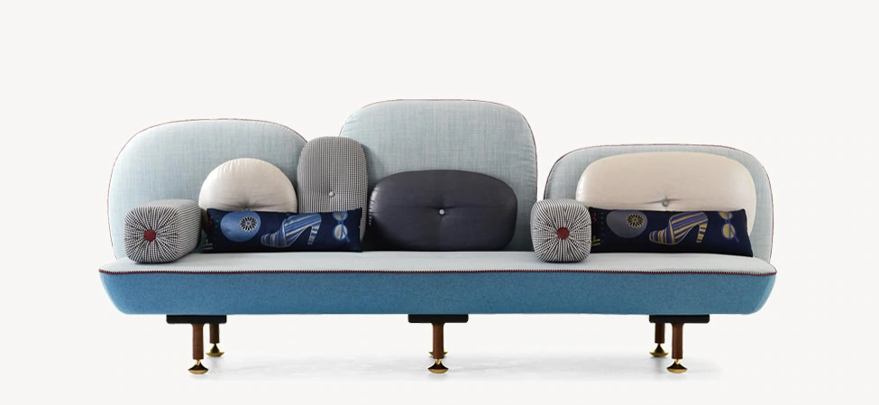 Moroso Backside sofa in a vibrant color, blending artistic design and comfort with statement geometry.