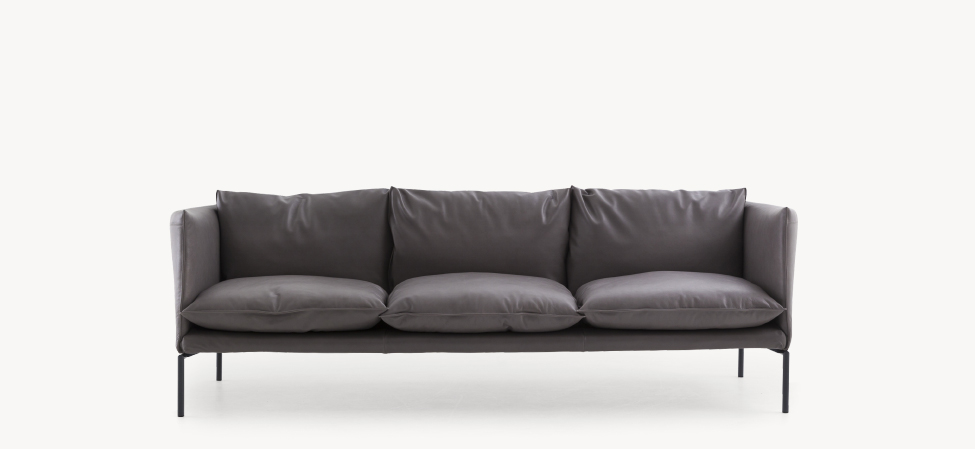 Gentry Extra Light Sofa by Moroso in refined Italian fabric, front view in a Royal Oak Michigan showroom