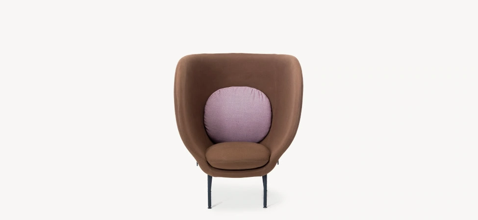Armchair armchair by Moroso in modern Italian upholstery, front view in a Royal Oak Michigan showroom