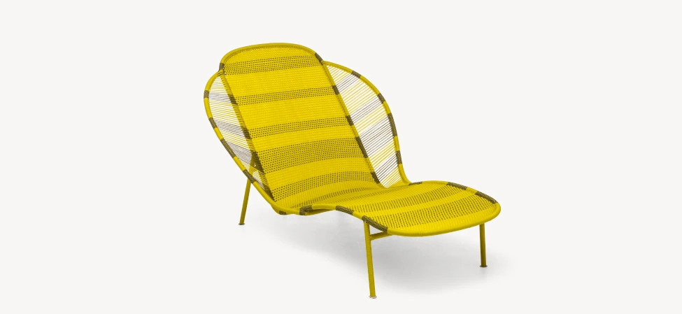Overdyed Lounge Chair by Moroso in artisanal overdyed Italian fabric, front view in a Royal Oak Michigan showroom