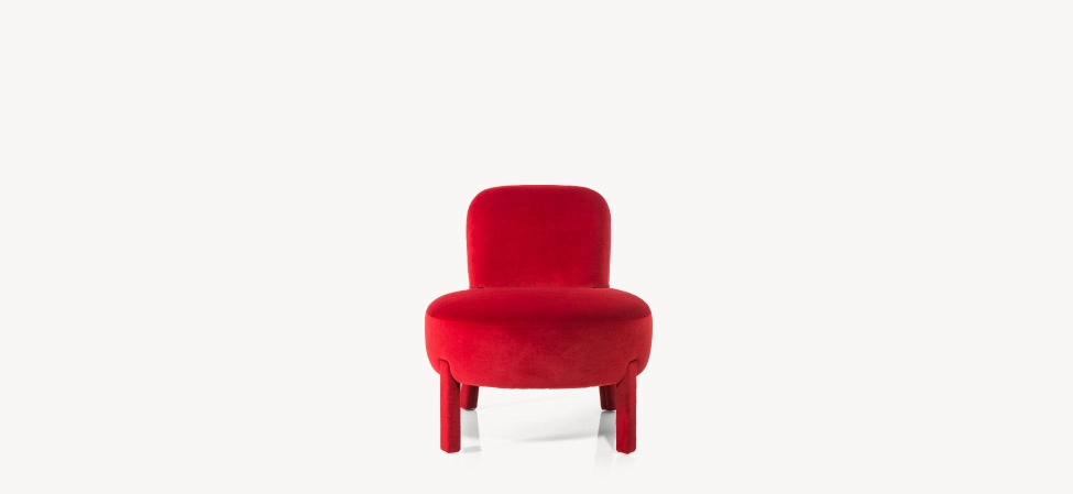 Bonobo armchair by Moroso in sculptural Italian upholstery, front view in a Royal Oak Michigan showroom
