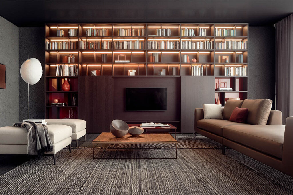 “Contemporary wall library – Spazioteca by Pianca with open compartments and integrated storage”