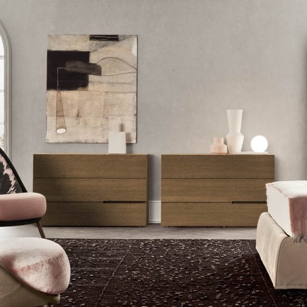 “Segno by Pianca modern Italian nightstand – minimalist bedside table with clean horizontal grooves”