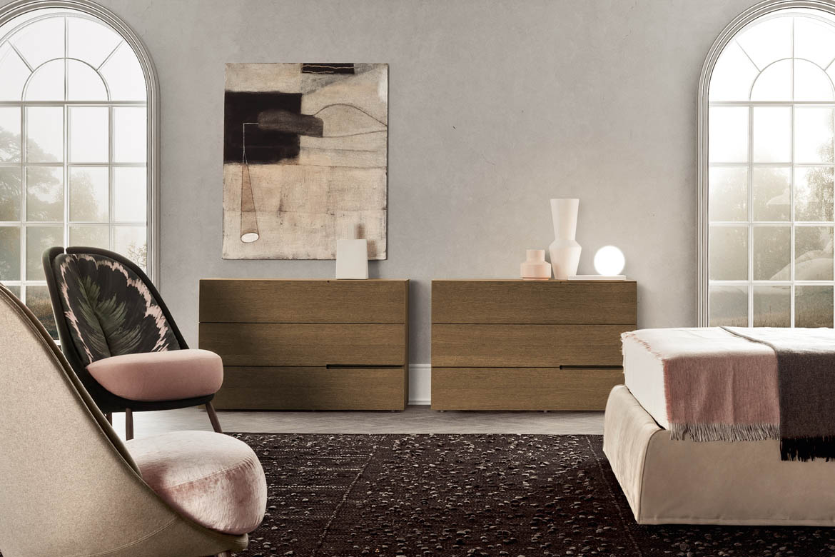 “Segno by Pianca modern Italian nightstand – minimalist bedside table with clean horizontal grooves”