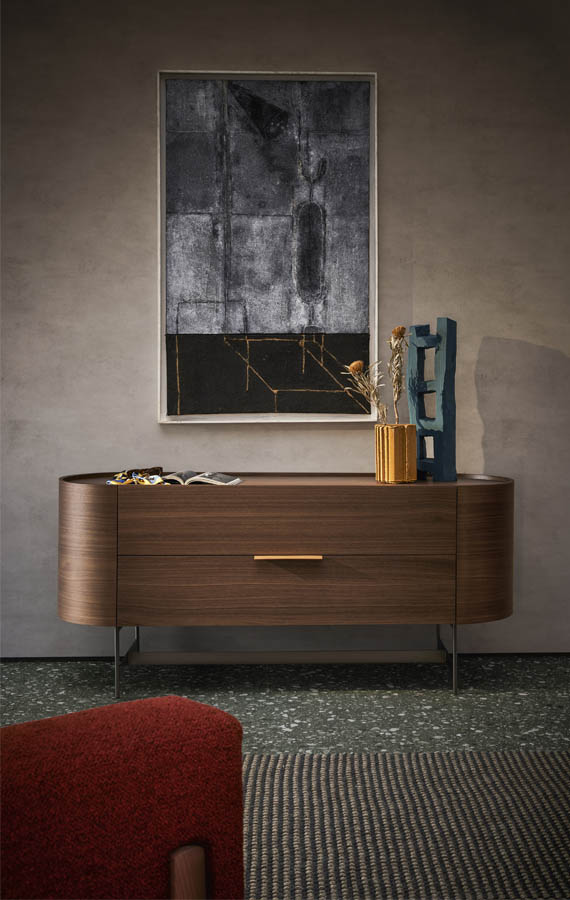 “Dedalo by Pianca modern Italian nightstand – round bedside table with elegant curved design”