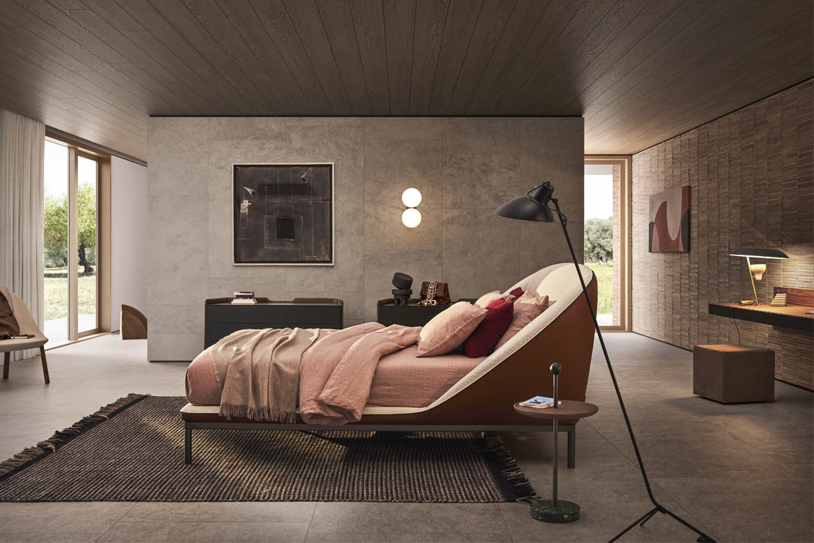 “Domenica bed by Pianca – modern Italian upholstered bed with elegant low-profile frame”