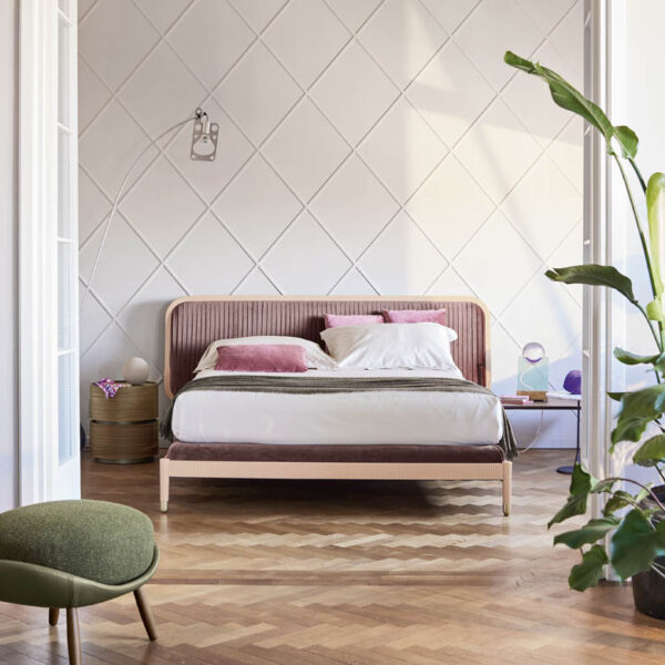 “Amante bed by Pianca – modern Italian upholstered bed with bold padded headboard and clean lines”