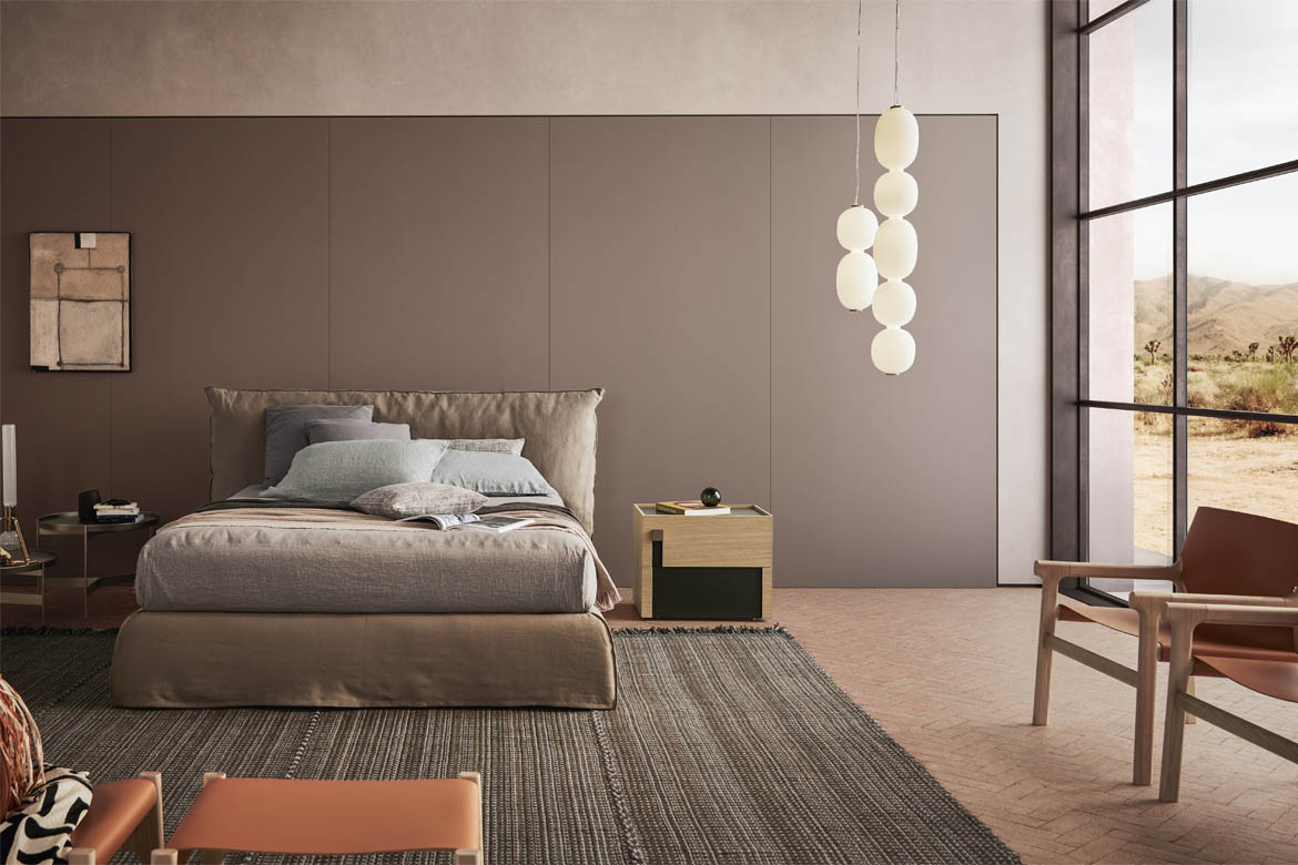 “Piumotto bed by Pianca – modern Italian upholstered bed with soft padded frame and plush headboard”