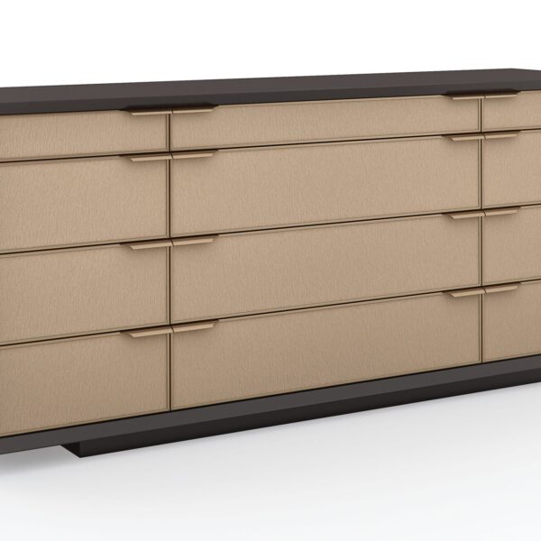 ALL WRAPPED UP chest by Caracole, characterized by its soft, inviting texture and a tailored finish that gives it a luxurious, bespoke feel.