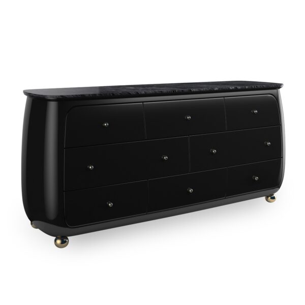 Caracole CABOCHON Dresser, featuring a unique, multi-faceted or sculpted drawer front design, creating a distinctive textural and visual effect.