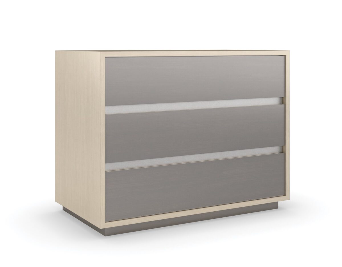 Contemporary large nightstand with a sleek two-tone finish and ample storage, FROM VITA DUO Large Nightstand by Caracole.