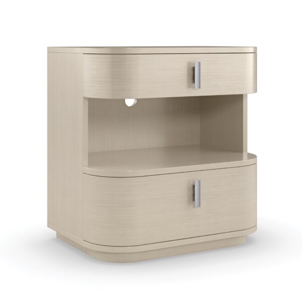 Modern nightstand with an open shelf design and a refined finish, DA VITA Open Nightstand by Caracole.