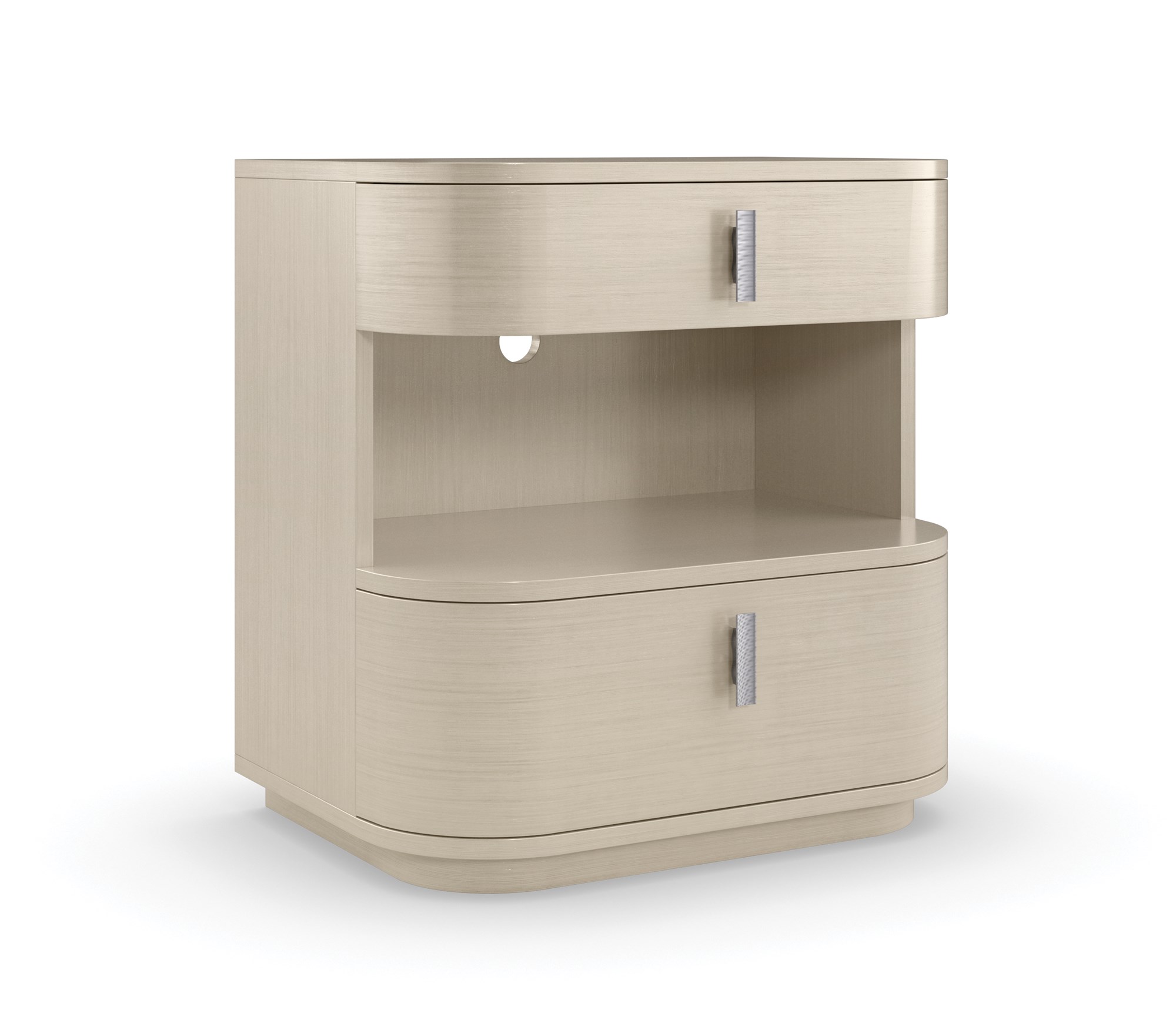 Modern nightstand with an open shelf design and a refined finish, DA VITA Open Nightstand by Caracole.