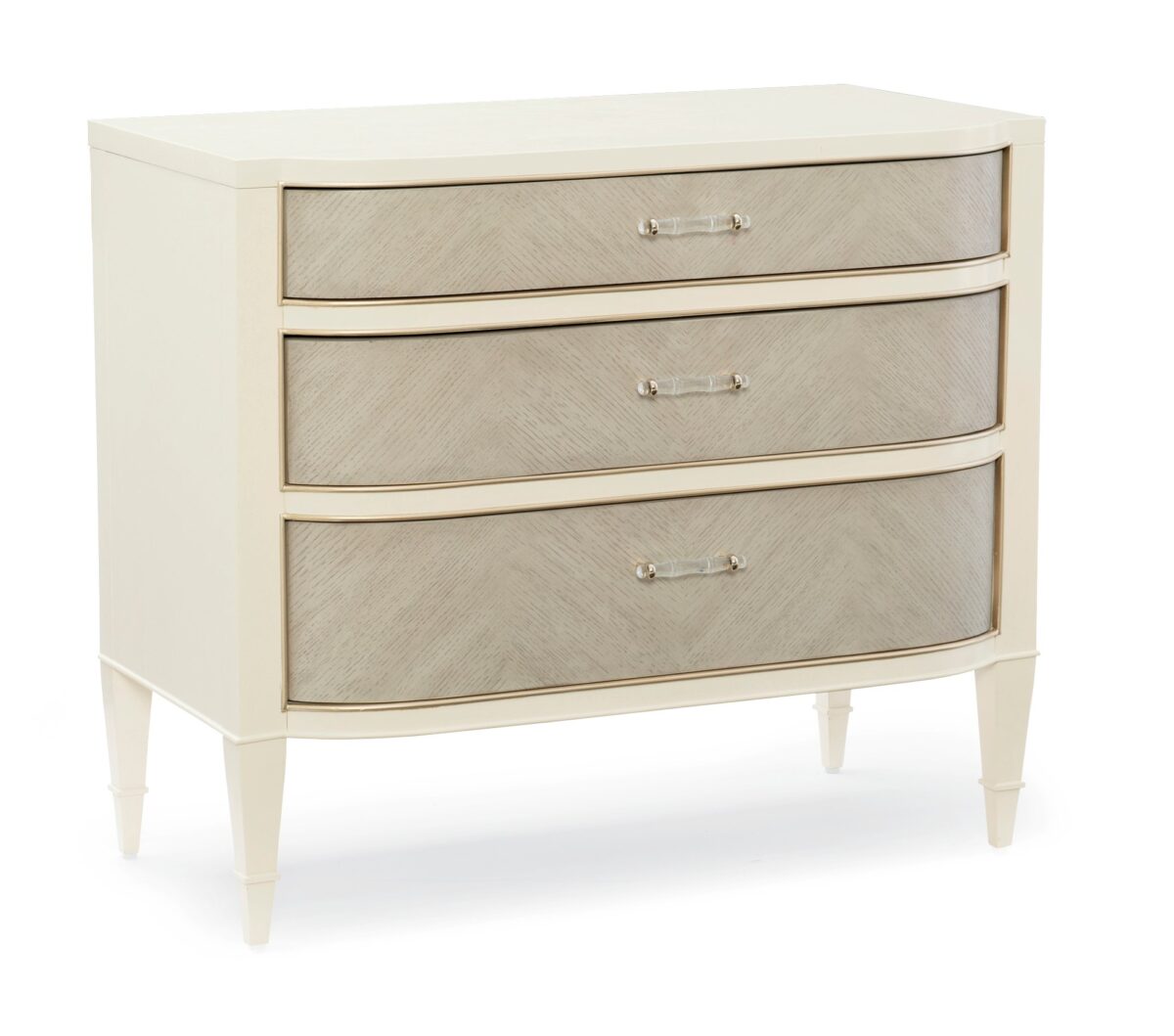 Modern chest of drawers with a unique wrapped exterior and contrasting metallic accents, DOUBLE WRAP by Caracole.