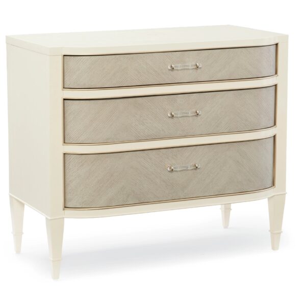 Modern chest of drawers with a unique wrapped exterior and contrasting metallic accents, DOUBLE WRAP by Caracole.