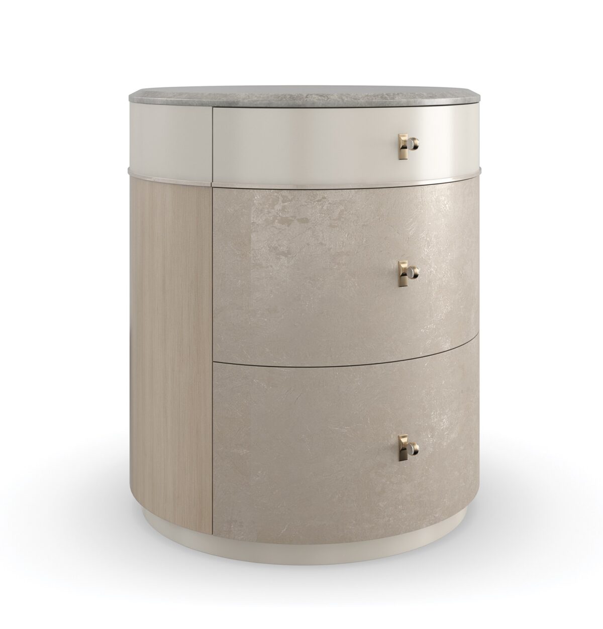 Contemporary HANG AROUND side table by Caracole, showcasing a sleek, minimalist top and a striking, open architectural base.