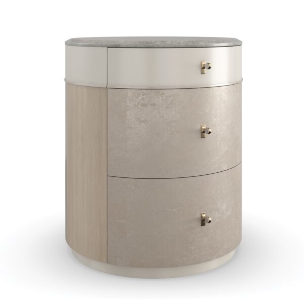 Contemporary HANG AROUND side table by Caracole, showcasing a sleek, minimalist top and a striking, open architectural base.